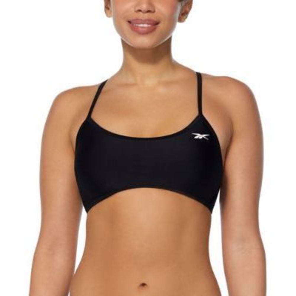 Reebok Women's V-Back Bralette Bikini Top Black Swimsuit Large